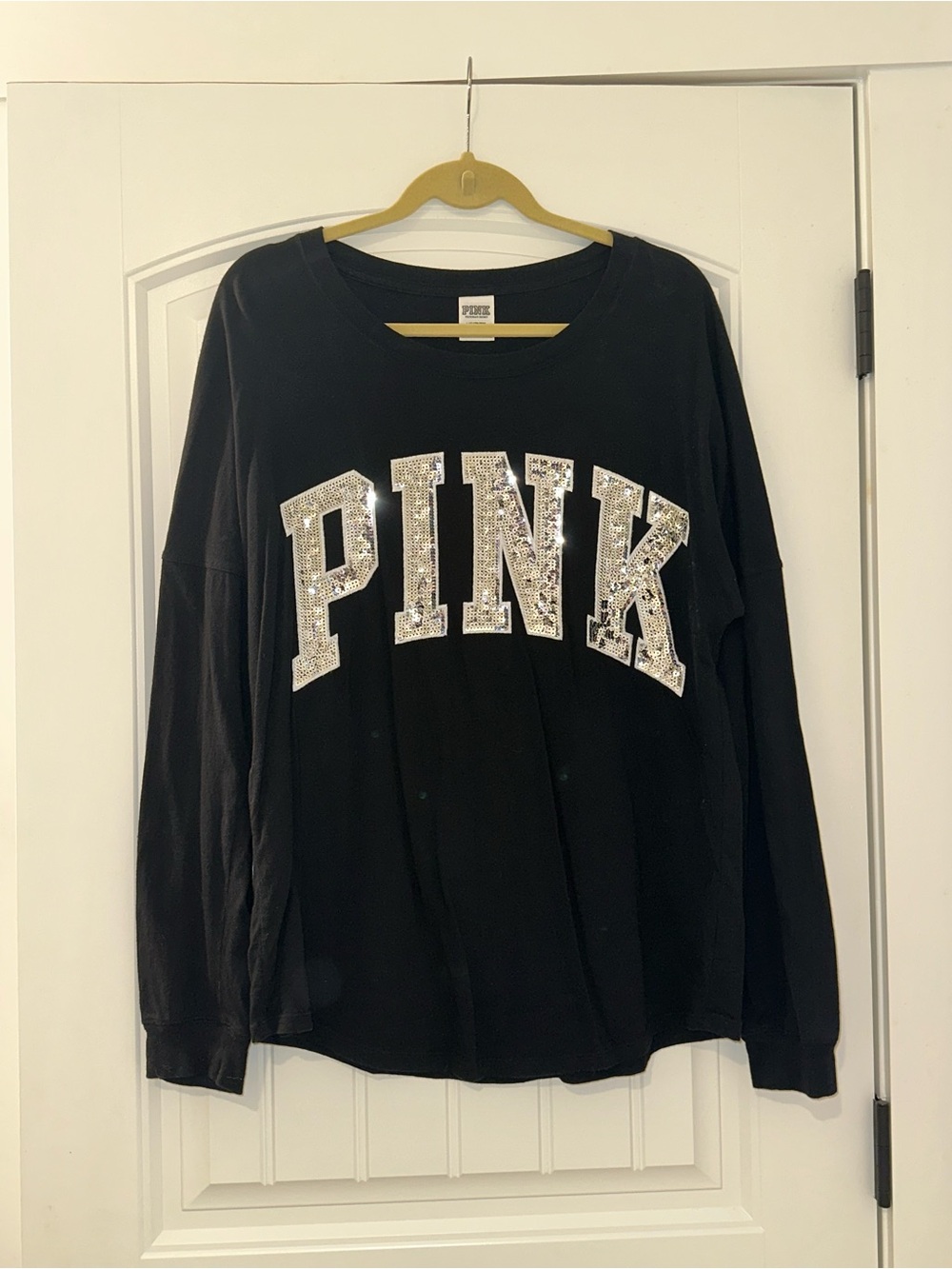 VS PINK Victoria's Secret Silver Bling Long Sleeve Jersey Top Shirt Size L